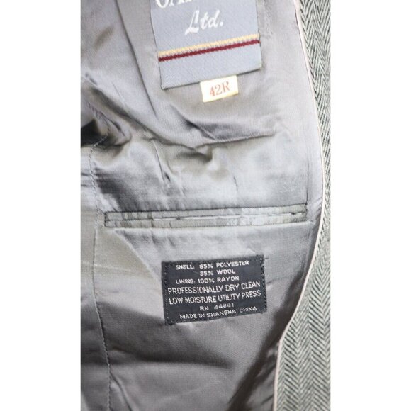 OAKTON - VINTAGE MEN'S GRAY HERRINGBONE BLAZER JACKET SPORT COAT - SIZE 42R - Picture 9 of 13